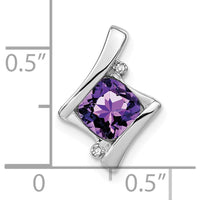 14K White Gold 6mm Cushion Amethyst and Diamond Chain Slide - 1.25 Carat Total Amethyst Weight, 0.01 Carat Total Diamond Weight by Lumare Gioia