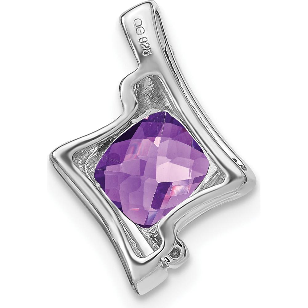 14K White Gold 6mm Cushion Amethyst and Diamond Chain Slide - 1.25 Carat Total Amethyst Weight, 0.01 Carat Total Diamond Weight by Lumare Gioia