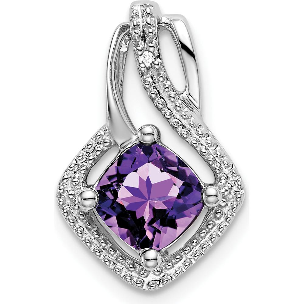 14K White Gold 6mm Cushion Amethyst and Diamond Pendant - 0.73 Carat Amethyst Weight by Lumare Gioia