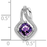 14K White Gold 6mm Cushion Amethyst and Diamond Pendant - 0.73 Carat Amethyst Weight by Lumare Gioia