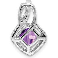 14K White Gold 6mm Cushion Amethyst and Diamond Pendant - 0.73 Carat Amethyst Weight by Lumare Gioia