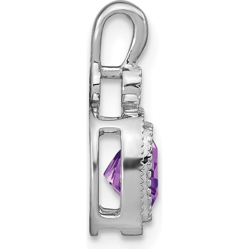 14K White Gold 6mm Cushion Amethyst and Diamond Pendant - 0.86 Carat Amethyst, 0.015 Carat Diamond by Lumare Gioia