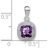 14K White Gold 6mm Cushion Amethyst and Diamond Pendant - 0.86 Carat Amethyst, 0.015 Carat Diamond by Lumare Gioia