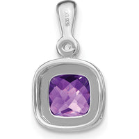 14K White Gold 6mm Cushion Amethyst and Diamond Pendant - 0.86 Carat Amethyst, 0.015 Carat Diamond by Lumare Gioia