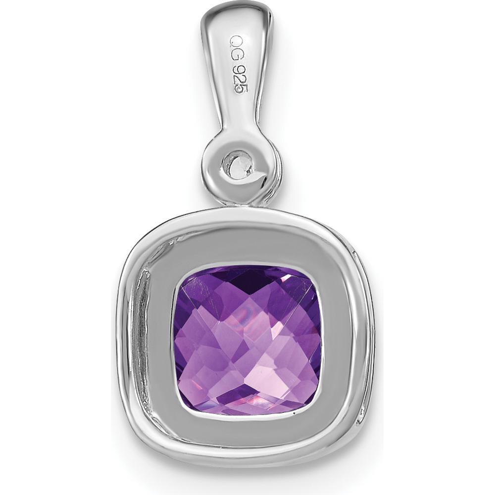 14K White Gold 6mm Cushion Amethyst and Diamond Pendant - 0.86 Carat Amethyst, 0.015 Carat Diamond by Lumare Gioia