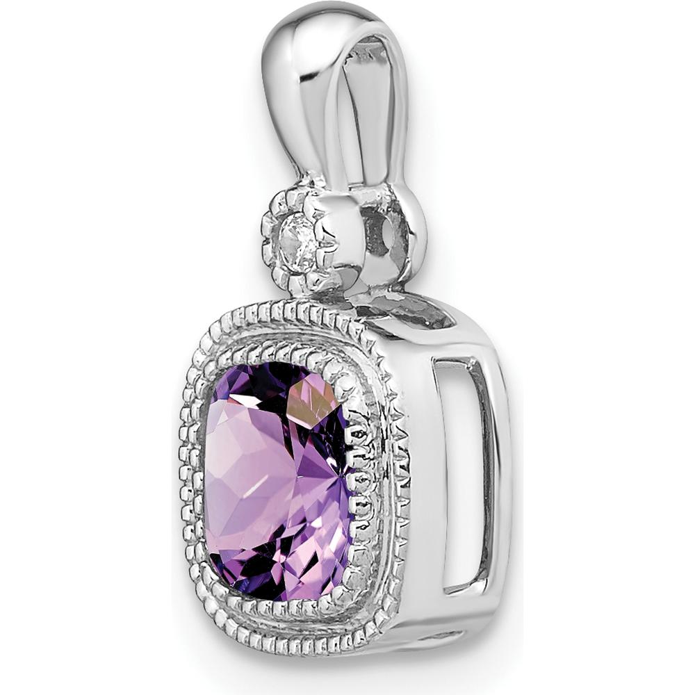 14K White Gold 6mm Cushion Amethyst and Diamond Pendant - 0.86 Carat Amethyst, 0.015 Carat Diamond by Lumare Gioia