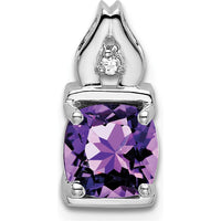 14K White Gold 6mm Cushion Amethyst and Round Diamond Pendant - 0.9 Carat Total Amethyst Weight by Lumare Gioia