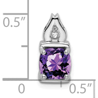 14K White Gold 6mm Cushion Amethyst and Round Diamond Pendant - 0.9 Carat Total Amethyst Weight by Lumare Gioia