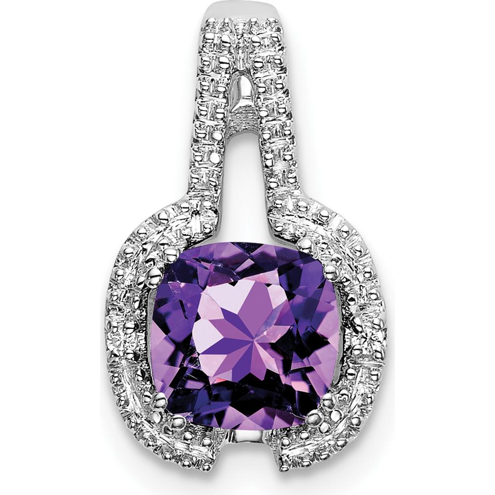 14K White Gold 6mm Cushion Amethyst Pendant with 2 Round Diamonds - 0.86 Carat Total Gem Weight by Lumare Gioia