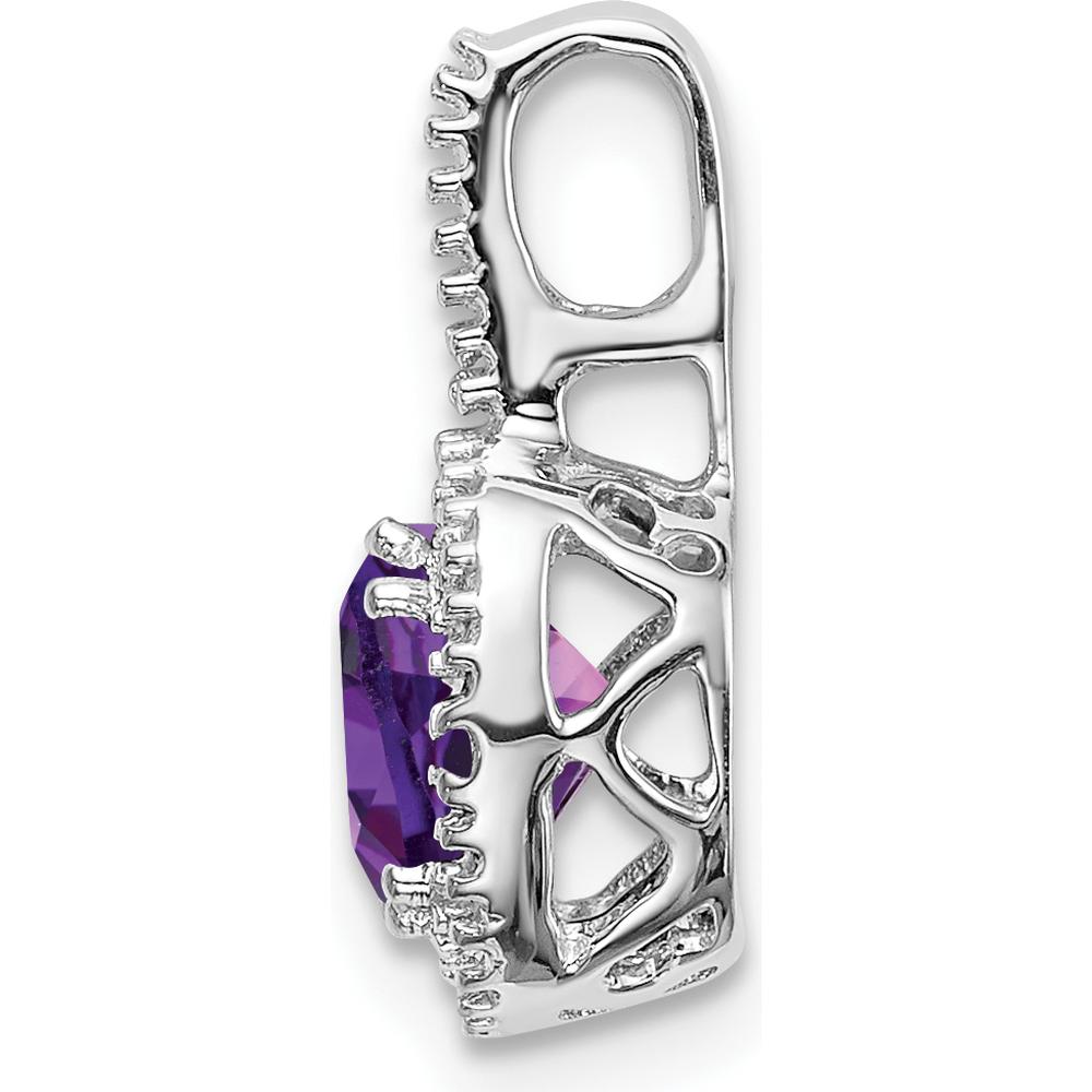 14K White Gold 6mm Cushion Amethyst Pendant with 2 Round Diamonds - 0.86 Carat Total Gem Weight by Lumare Gioia