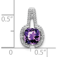 14K White Gold 6mm Cushion Amethyst Pendant with 2 Round Diamonds - 0.86 Carat Total Gem Weight by Lumare Gioia