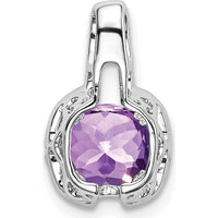 14K White Gold 6mm Cushion Amethyst Pendant with 2 Round Diamonds - 0.86 Carat Total Gem Weight by Lumare Gioia