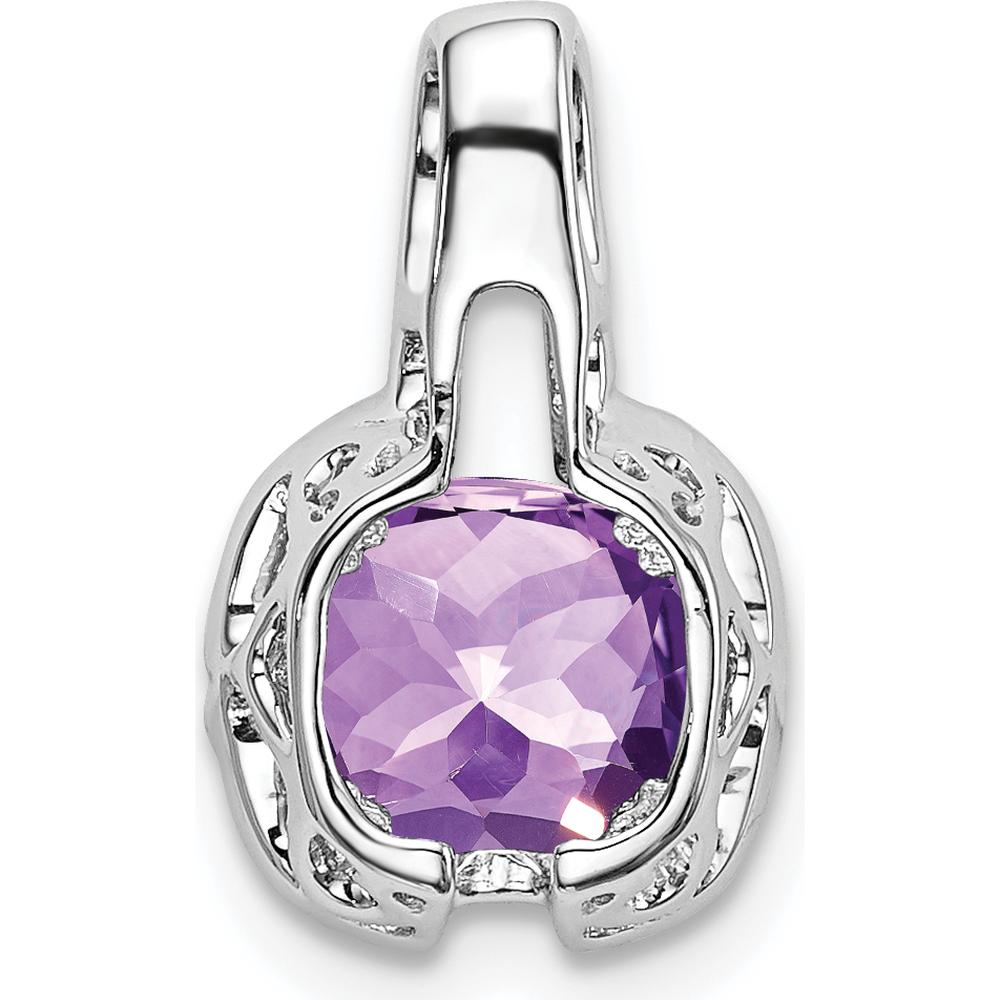 14K White Gold 6mm Cushion Amethyst Pendant with 2 Round Diamonds - 0.86 Carat Total Gem Weight by Lumare Gioia