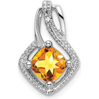 14K White Gold 6mm Cushion Citrine and Diamond Chain Slide - 0.73 Carat Total Citrine Weight by Lumare Gioia