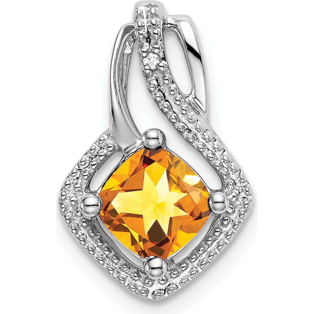 14K White Gold 6mm Cushion Citrine and Diamond Chain Slide - 0.73 Carat Total Citrine Weight by Lumare Gioia