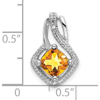 14K White Gold 6mm Cushion Citrine and Diamond Chain Slide - 0.73 Carat Total Citrine Weight by Lumare Gioia