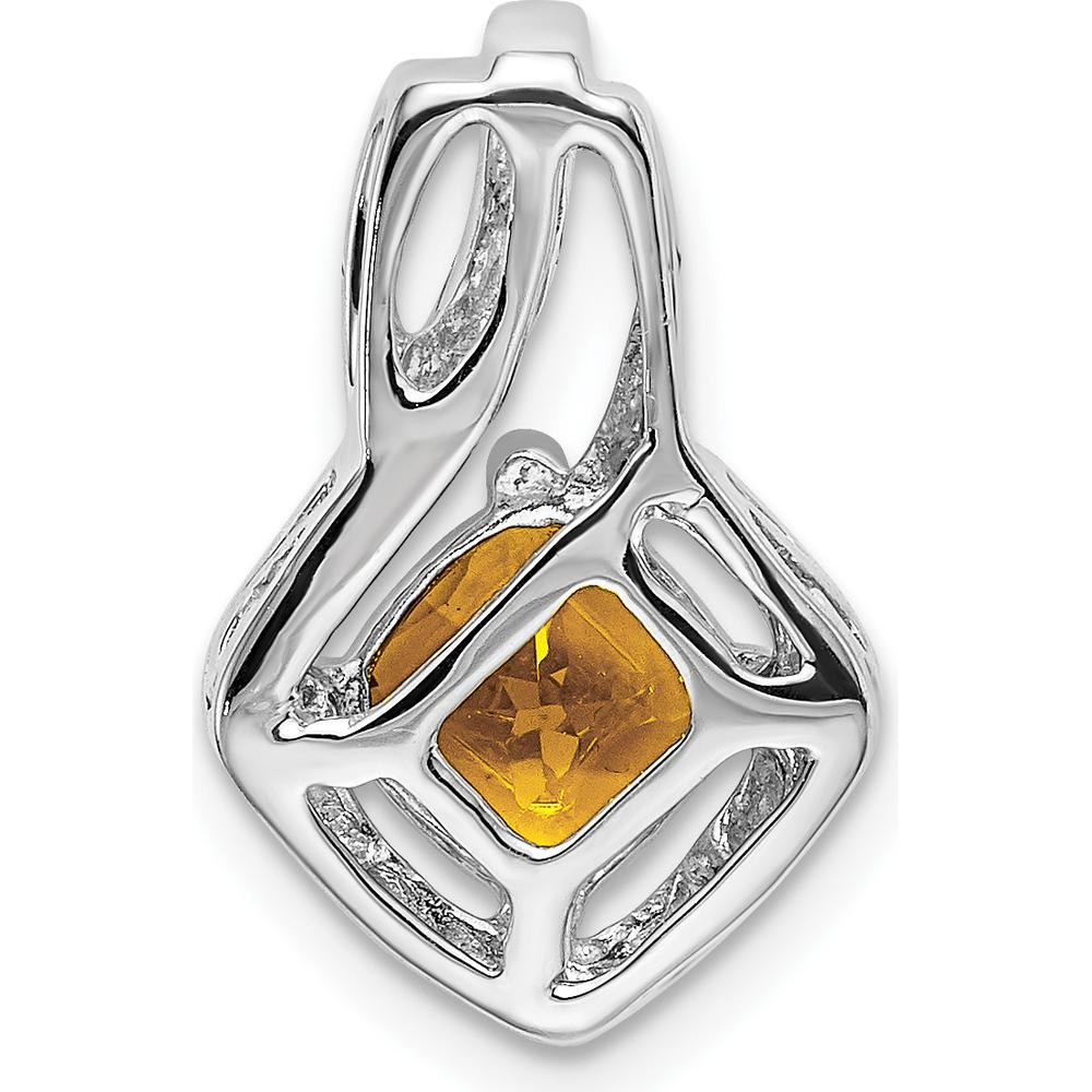 14K White Gold 6mm Cushion Citrine and Diamond Chain Slide - 0.73 Carat Total Citrine Weight by Lumare Gioia