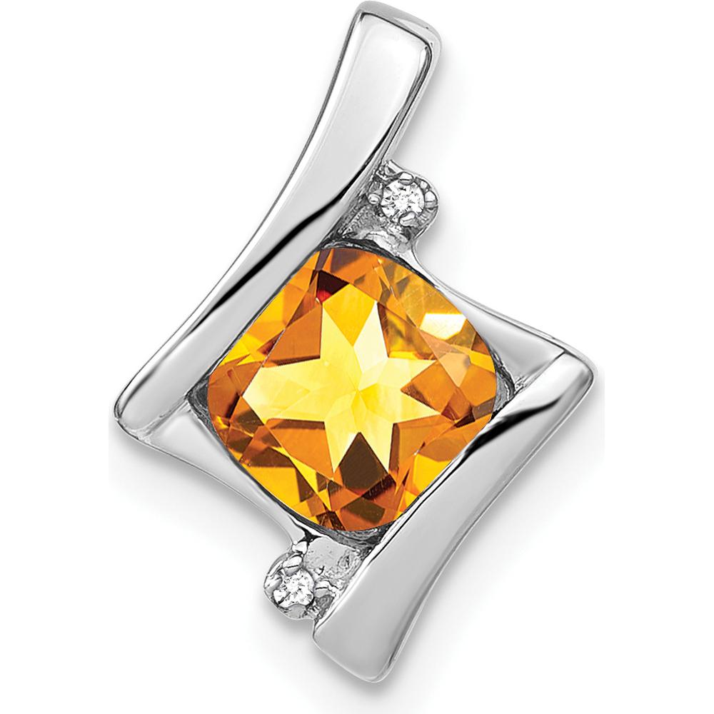 14K White Gold 6mm Cushion Citrine and Round Diamond Pendant - 1.25 Carat Total Gemstone Weight by Lumare Gioia