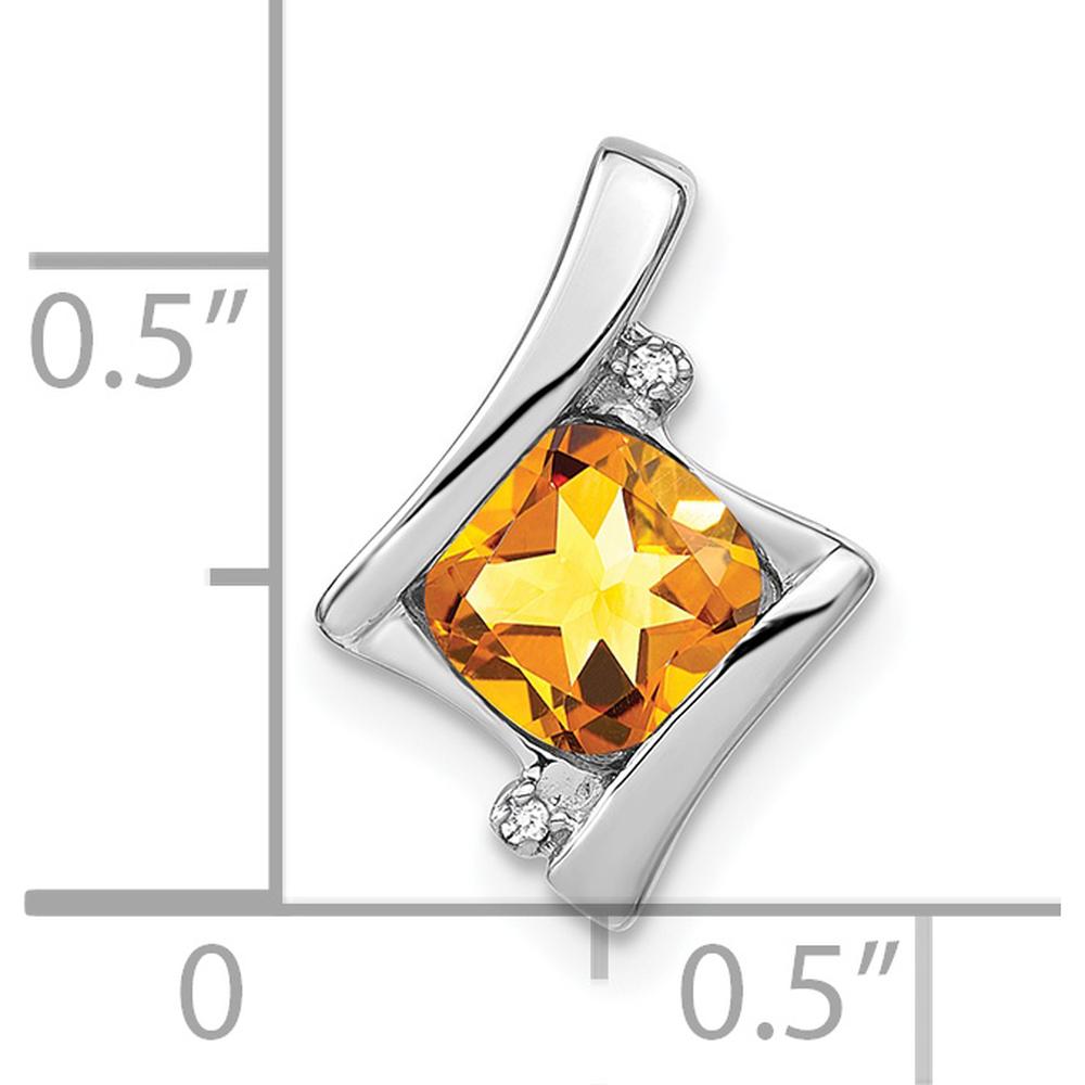 14K White Gold 6mm Cushion Citrine and Round Diamond Pendant - 1.25 Carat Total Gemstone Weight by Lumare Gioia