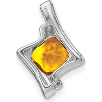 14K White Gold 6mm Cushion Citrine and Round Diamond Pendant - 1.25 Carat Total Gemstone Weight by Lumare Gioia
