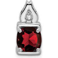14K White Gold 6mm Cushion Garnet and Diamond Pendant with 0.9 Carat Garnet and 0.01 Carat Diamond by Lumare Gioia