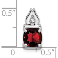 14K White Gold 6mm Cushion Garnet and Diamond Pendant with 0.9 Carat Garnet and 0.01 Carat Diamond by Lumare Gioia