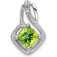 14K White Gold 6mm Cushion Peridot and Diamond Pendant - 0.73 Carat Peridot, 0.005 Carat Diamond by Lumare Gioia