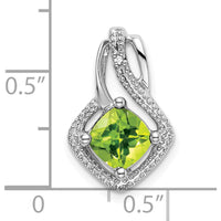 14K White Gold 6mm Cushion Peridot and Diamond Pendant - 0.73 Carat Peridot, 0.005 Carat Diamond by Lumare Gioia