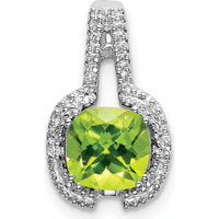 14K White Gold 6mm Cushion Peridot and Diamond Pendant - 0.86 Carat Total Peridot Weight by Lumare Gioia