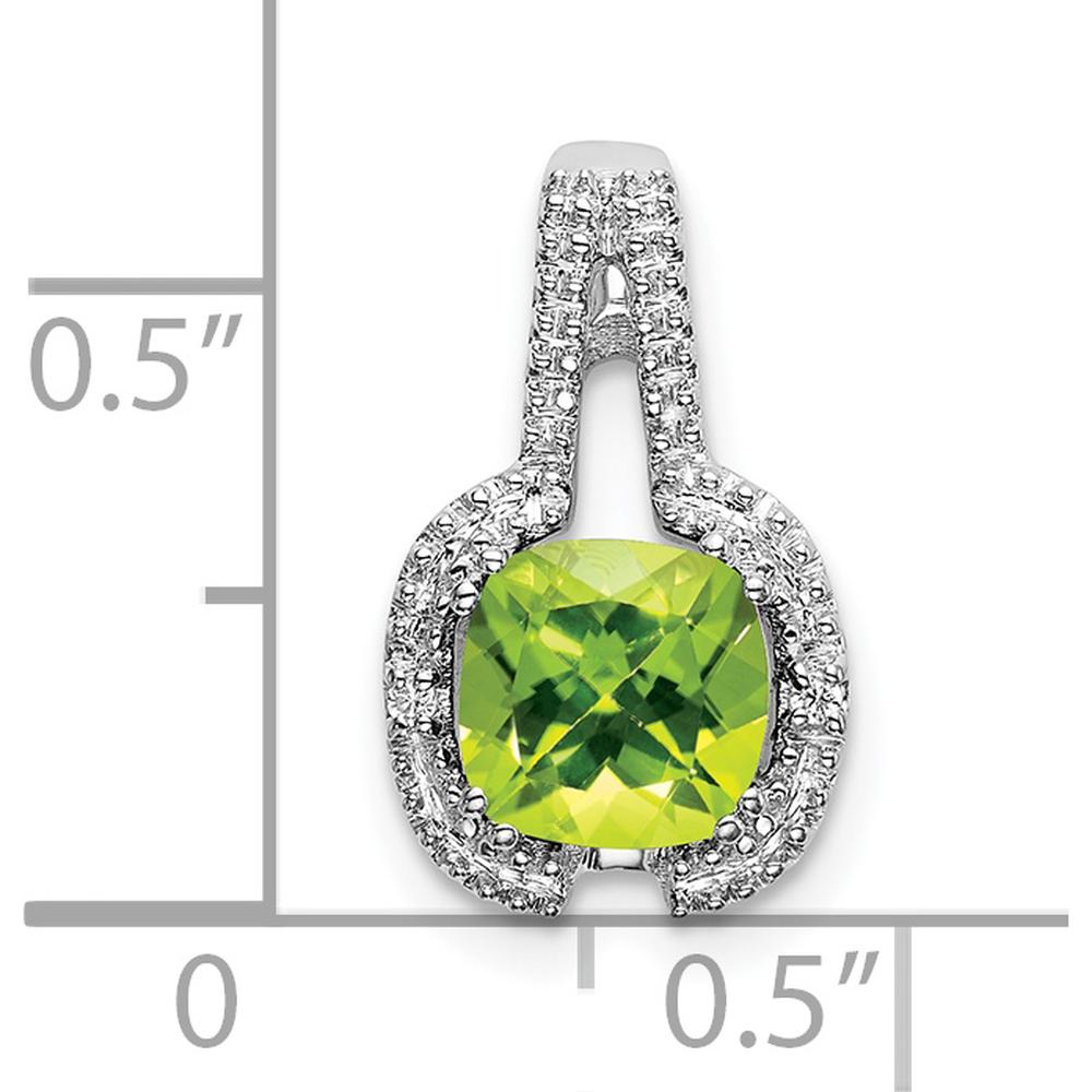 14K White Gold 6mm Cushion Peridot and Diamond Pendant - 0.86 Carat Total Peridot Weight by Lumare Gioia