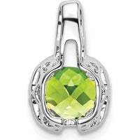 14K White Gold 6mm Cushion Peridot and Diamond Pendant - 0.86 Carat Total Peridot Weight by Lumare Gioia