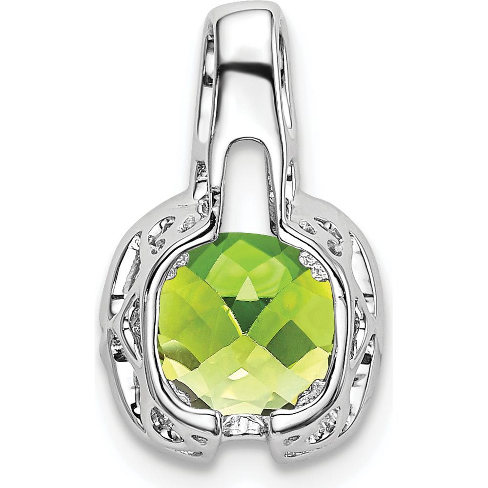 14K White Gold 6mm Cushion Peridot and Diamond Pendant - 0.86 Carat Total Peridot Weight by Lumare Gioia