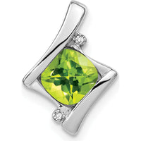 14K White Gold 6mm Cushion Peridot and Round Diamond Pendant - 1.25 Carat Total Peridot Weight by Lumare Gioia