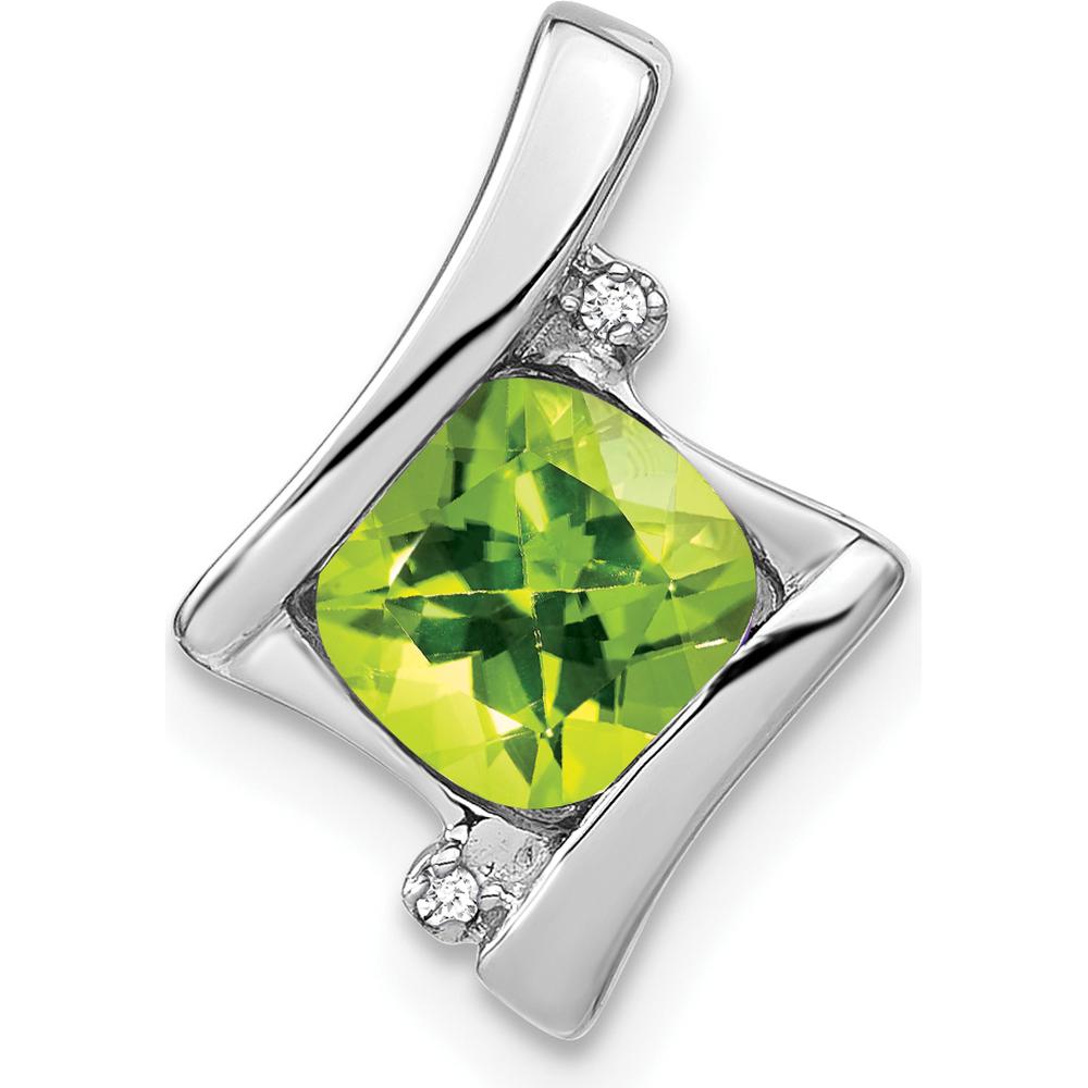 14K White Gold 6mm Cushion Peridot and Round Diamond Pendant - 1.25 Carat Total Peridot Weight by Lumare Gioia