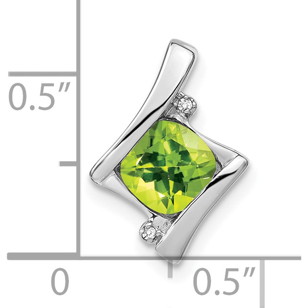 14K White Gold 6mm Cushion Peridot and Round Diamond Pendant - 1.25 Carat Total Peridot Weight by Lumare Gioia
