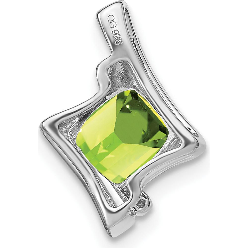 14K White Gold 6mm Cushion Peridot and Round Diamond Pendant - 1.25 Carat Total Peridot Weight by Lumare Gioia
