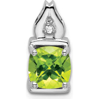 14K White Gold 6mm Cushion Peridot Pendant with Round Diamond Accent - 0.9 Carat Peridot, 0.01 Carat Diamond by Lumare Gioia
