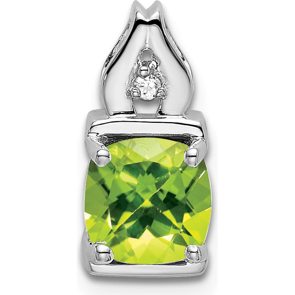 14K White Gold 6mm Cushion Peridot Pendant with Round Diamond Accent - 0.9 Carat Peridot, 0.01 Carat Diamond by Lumare Gioia