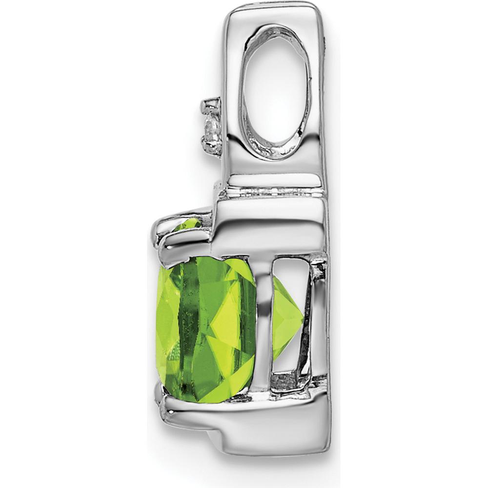 14K White Gold 6mm Cushion Peridot Pendant with Round Diamond Accent - 0.9 Carat Peridot, 0.01 Carat Diamond by Lumare Gioia