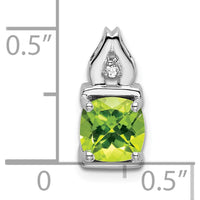 14K White Gold 6mm Cushion Peridot Pendant with Round Diamond Accent - 0.9 Carat Peridot, 0.01 Carat Diamond by Lumare Gioia