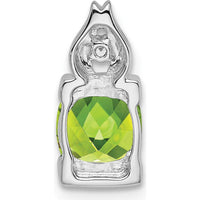14K White Gold 6mm Cushion Peridot Pendant with Round Diamond Accent - 0.9 Carat Peridot, 0.01 Carat Diamond by Lumare Gioia