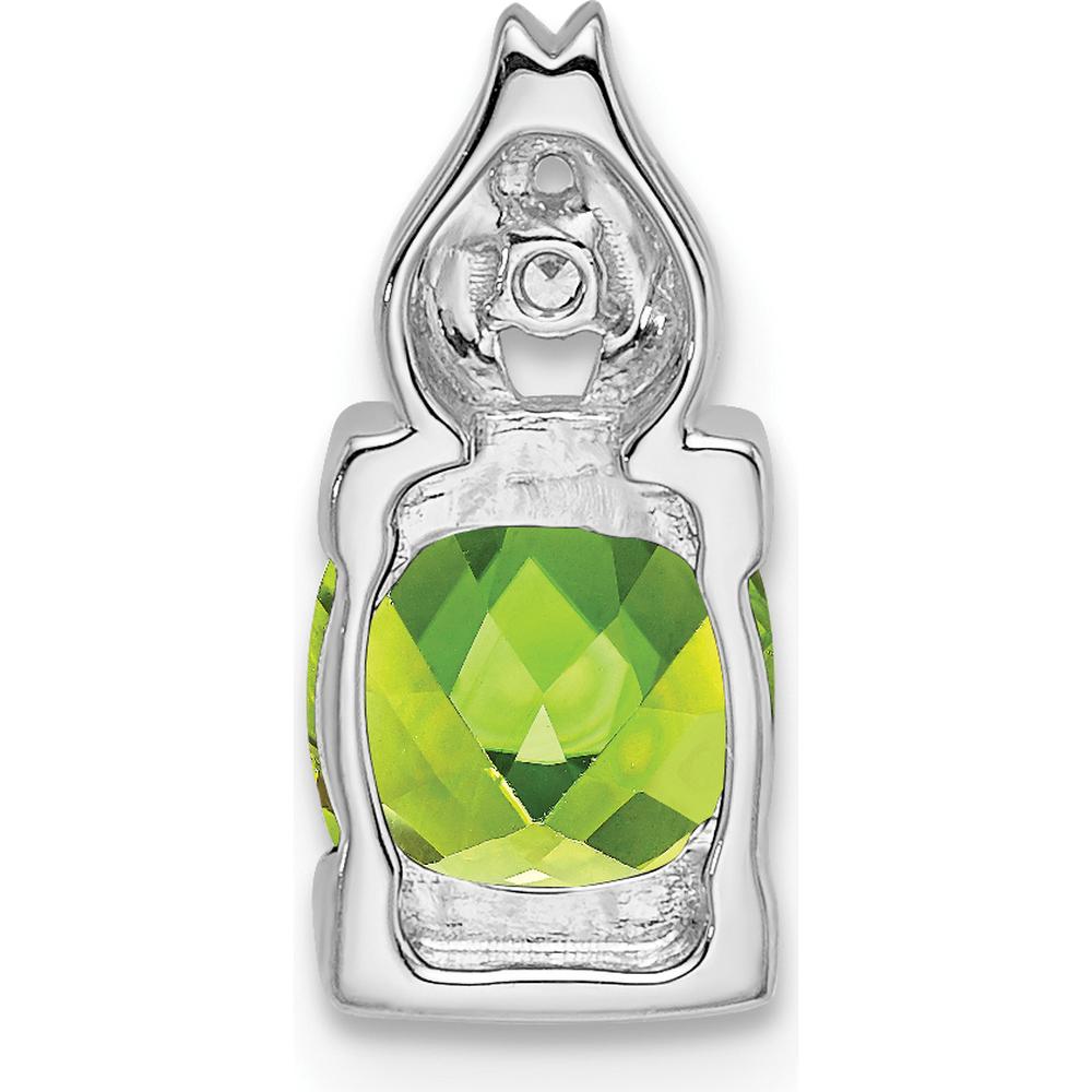 14K White Gold 6mm Cushion Peridot Pendant with Round Diamond Accent - 0.9 Carat Peridot, 0.01 Carat Diamond by Lumare Gioia
