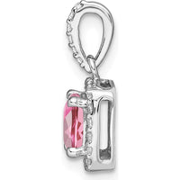 14K White Gold 6mm Cushion Pink Tourmaline and Diamond Halo Pendant - 1.25 Carat Pink Tourmaline, 0.13 Carat Total Diamond Weight by Oro Pregiato