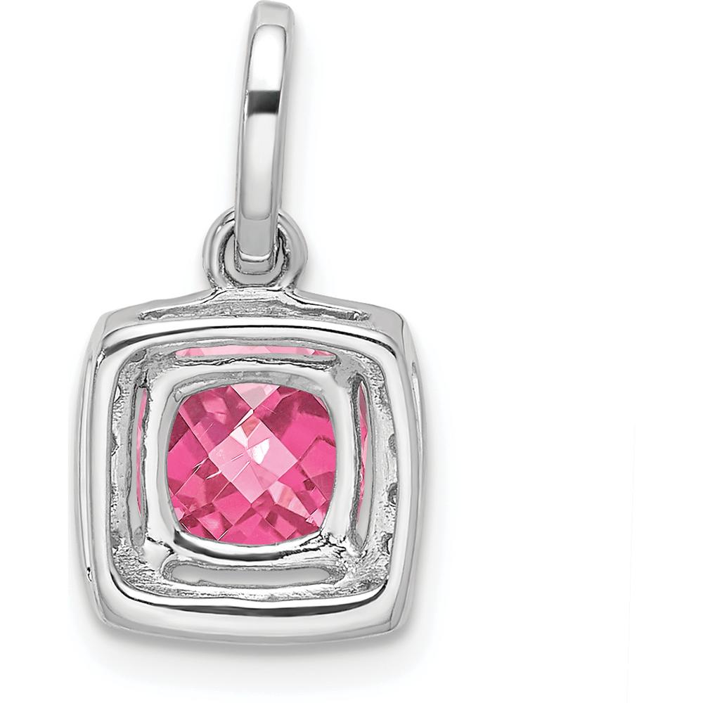 14K White Gold 6mm Cushion Pink Tourmaline and Diamond Halo Pendant - 1.25 Carat Pink Tourmaline, 0.13 Carat Total Diamond Weight by Oro Pregiato