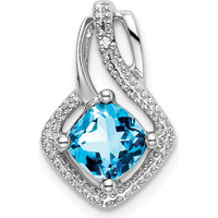 14K White Gold 6mm Cushion Swiss Blue Topaz and Diamond Pendant - 0.73 Carat Total Topaz Weight by Lumare Gioia