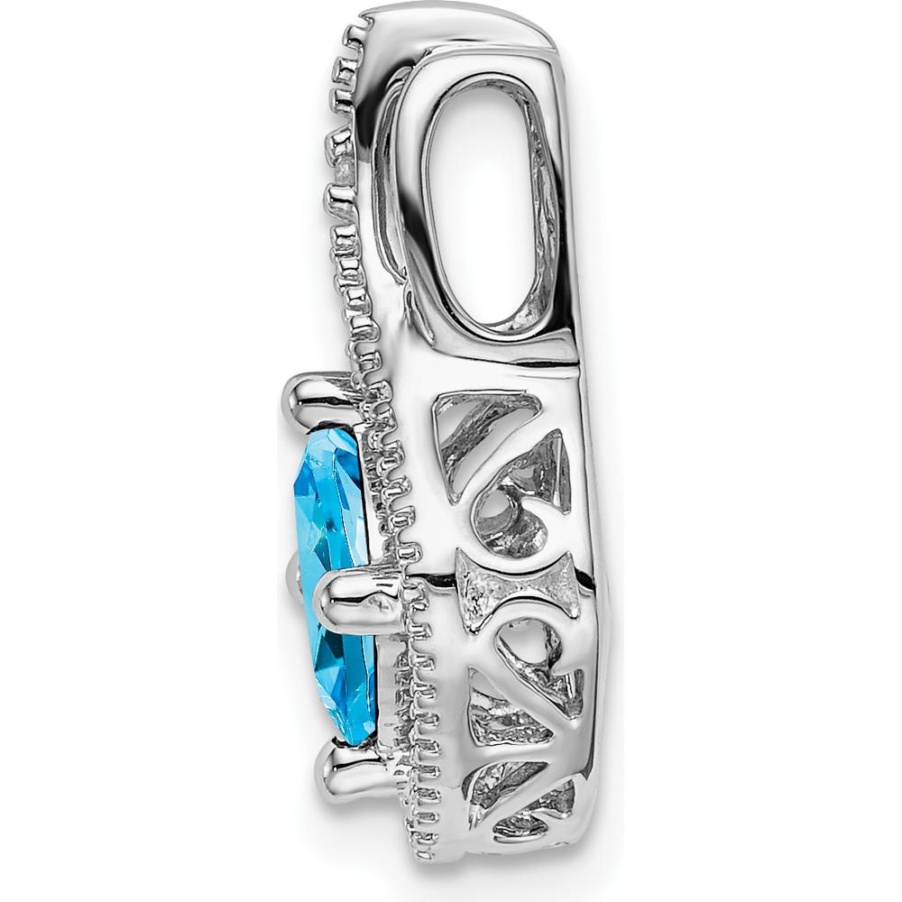 14K White Gold 6mm Cushion Swiss Blue Topaz and Diamond Pendant - 0.73 Carat Total Topaz Weight by Lumare Gioia