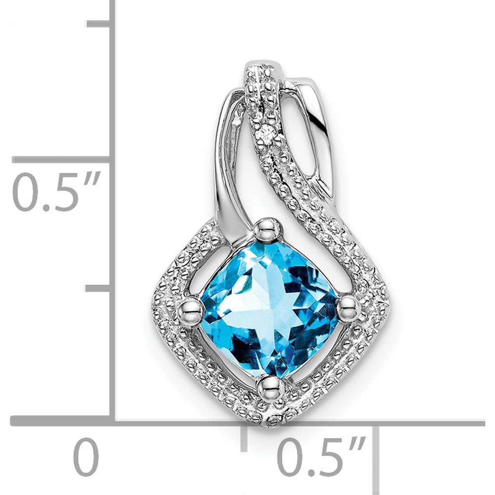 14K White Gold 6mm Cushion Swiss Blue Topaz and Diamond Pendant - 0.73 Carat Total Topaz Weight by Lumare Gioia