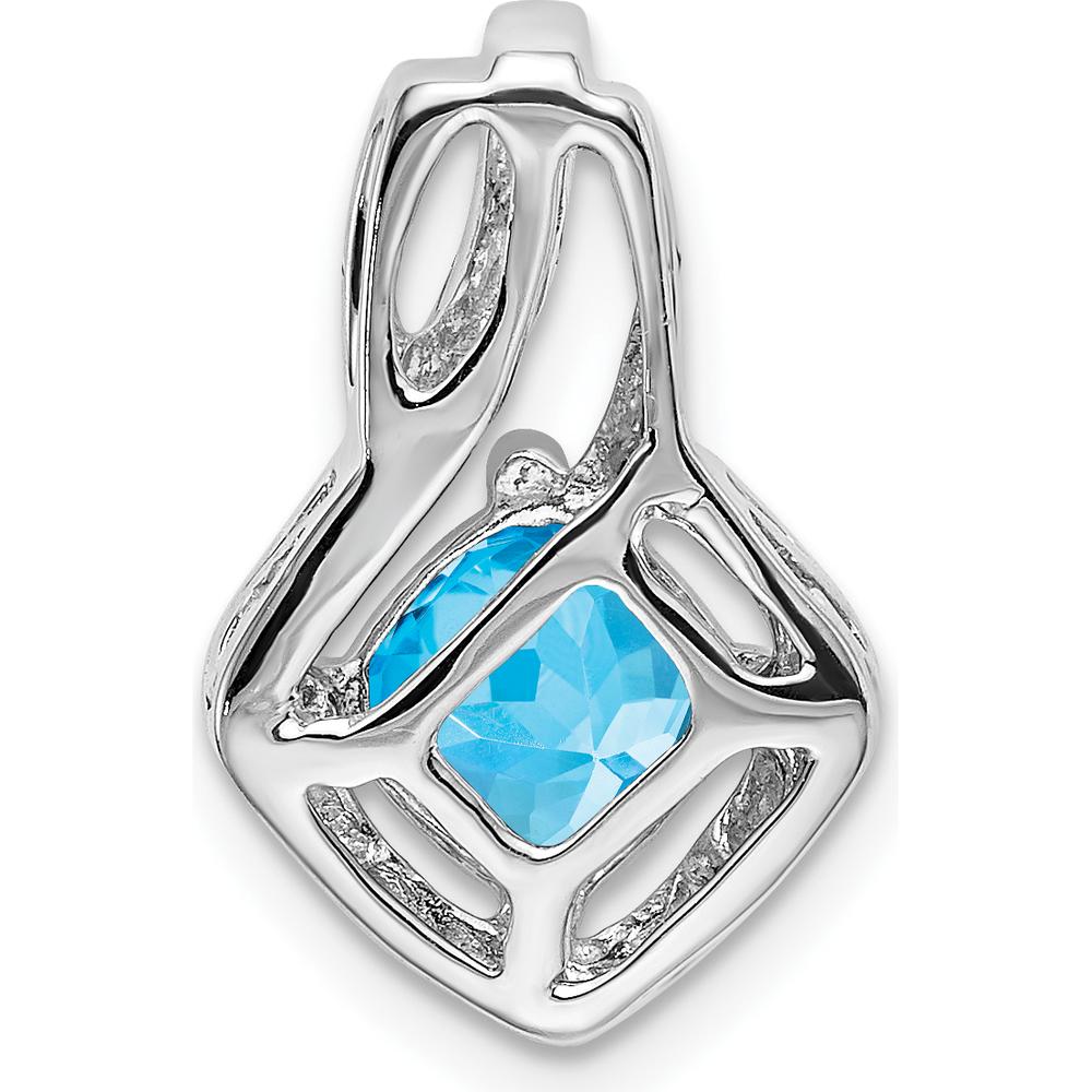 14K White Gold 6mm Cushion Swiss Blue Topaz and Diamond Pendant - 0.73 Carat Total Topaz Weight by Lumare Gioia