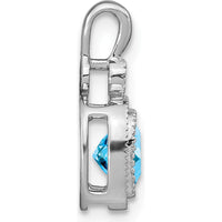 14K White Gold 6mm Cushion Swiss Blue Topaz and Round Diamond Pendant - 1.11 Carat Total Gemstone Weight by Lumare Gioia