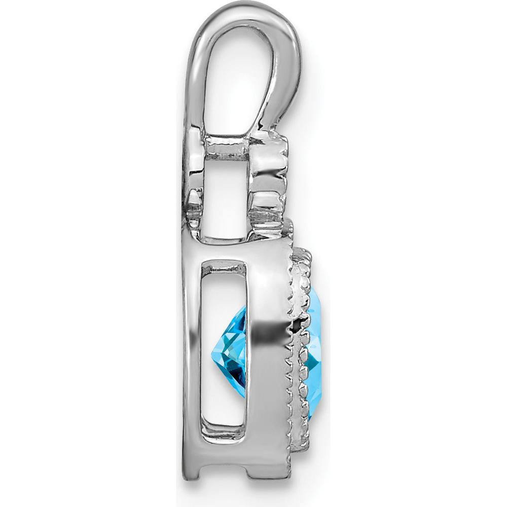 14K White Gold 6mm Cushion Swiss Blue Topaz and Round Diamond Pendant - 1.11 Carat Total Gemstone Weight by Lumare Gioia